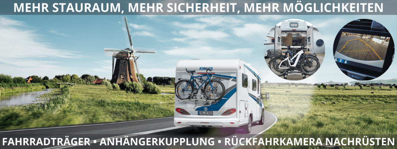 Fahrradträger, Anhängerkupplung, Rückfahrkamera nachrüsten an Camper & Wohnmobilen Fahrradträger, Anhängerkupplung, Rückfahrkamera nachrüsten für Wohnmobile
